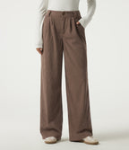 Mid Rise Straight Leg Corduroy Casual Trousers with Pockets — Acorn — view 1