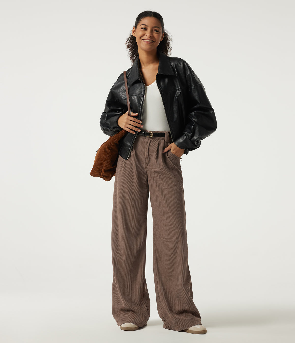 Mid Rise Straight Leg Corduroy Casual Trousers with Pockets — Acorn — view 6