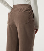 High Waisted Drawstring Wide Leg Corduroy Casual Trousers with Pockets — Acorn — view 5