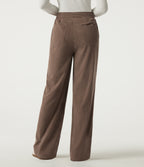 High Waisted Drawstring Wide Leg Corduroy Casual Trousers with Pockets — Acorn — view 2