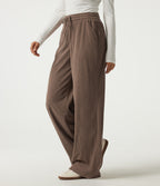 High Waisted Drawstring Wide Leg Corduroy Casual Trousers with Pockets — Acorn — view 3