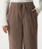 High Waisted Drawstring Wide Leg Corduroy Casual Trousers with Pockets — Acorn — view 4