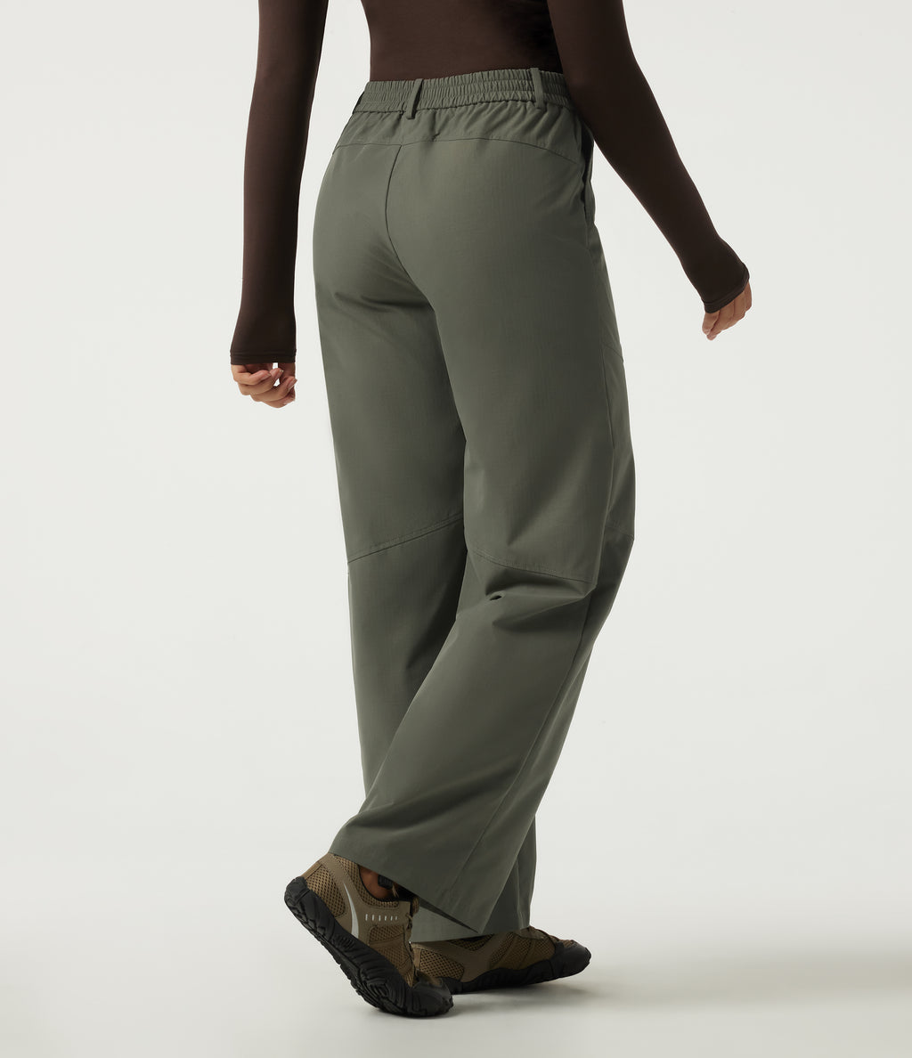 High Waisted Wide Leg Hiking Trousers with Pockets — Dull Grey Green — view 2