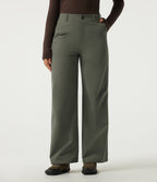 High Waisted Wide Leg Hiking Trousers with Pockets — Dull Grey Green — view 1