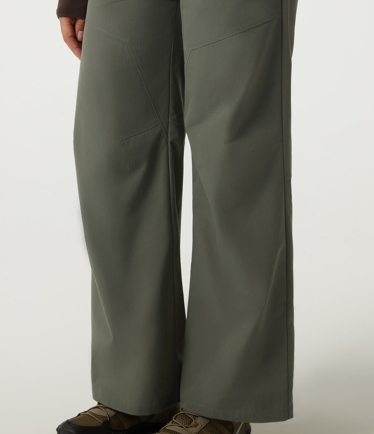 High Waisted Wide Leg Hiking Trousers with Pockets — Dull Grey Green — view 6