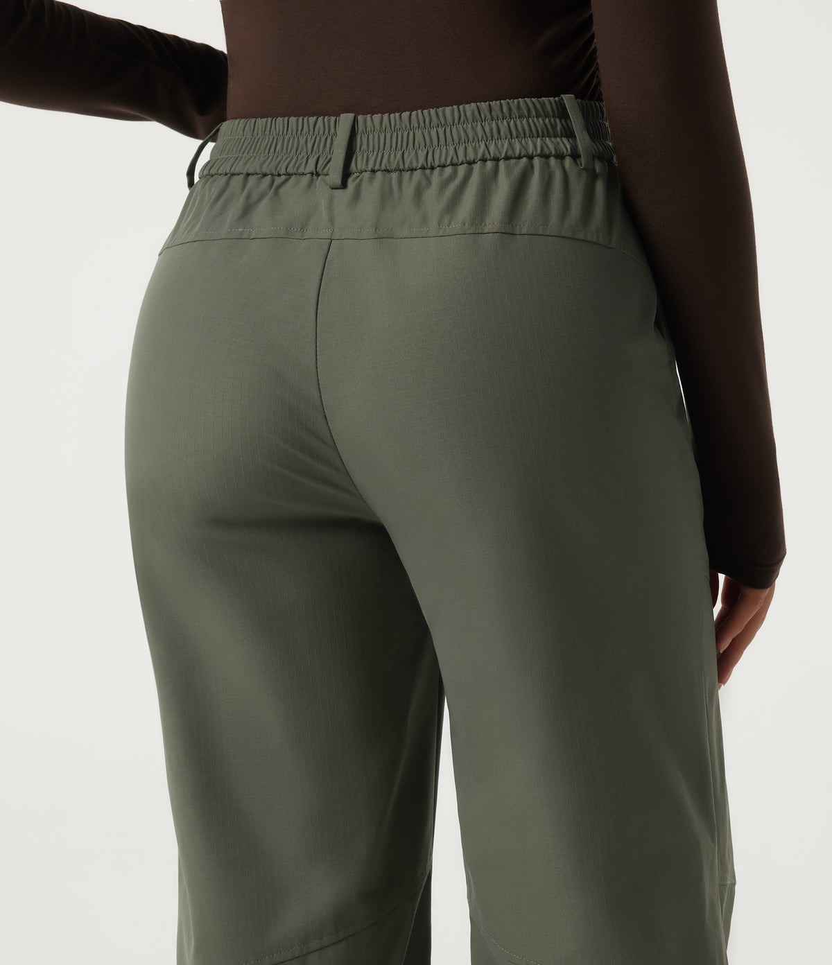 High Waisted Wide Leg Hiking Trousers with Pockets — Dull Grey Green — view 5