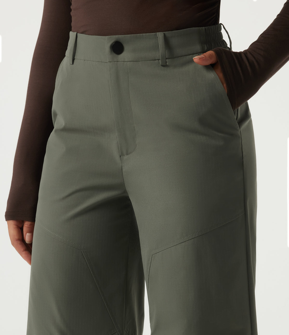 High Waisted Wide Leg Hiking Trousers with Pockets — Dull Grey Green — view 4