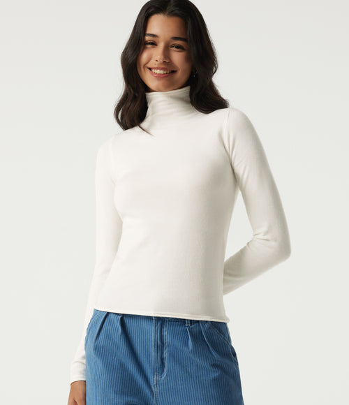 High Neck Long Sleeve Work Jumper — White Alyssum — view 1