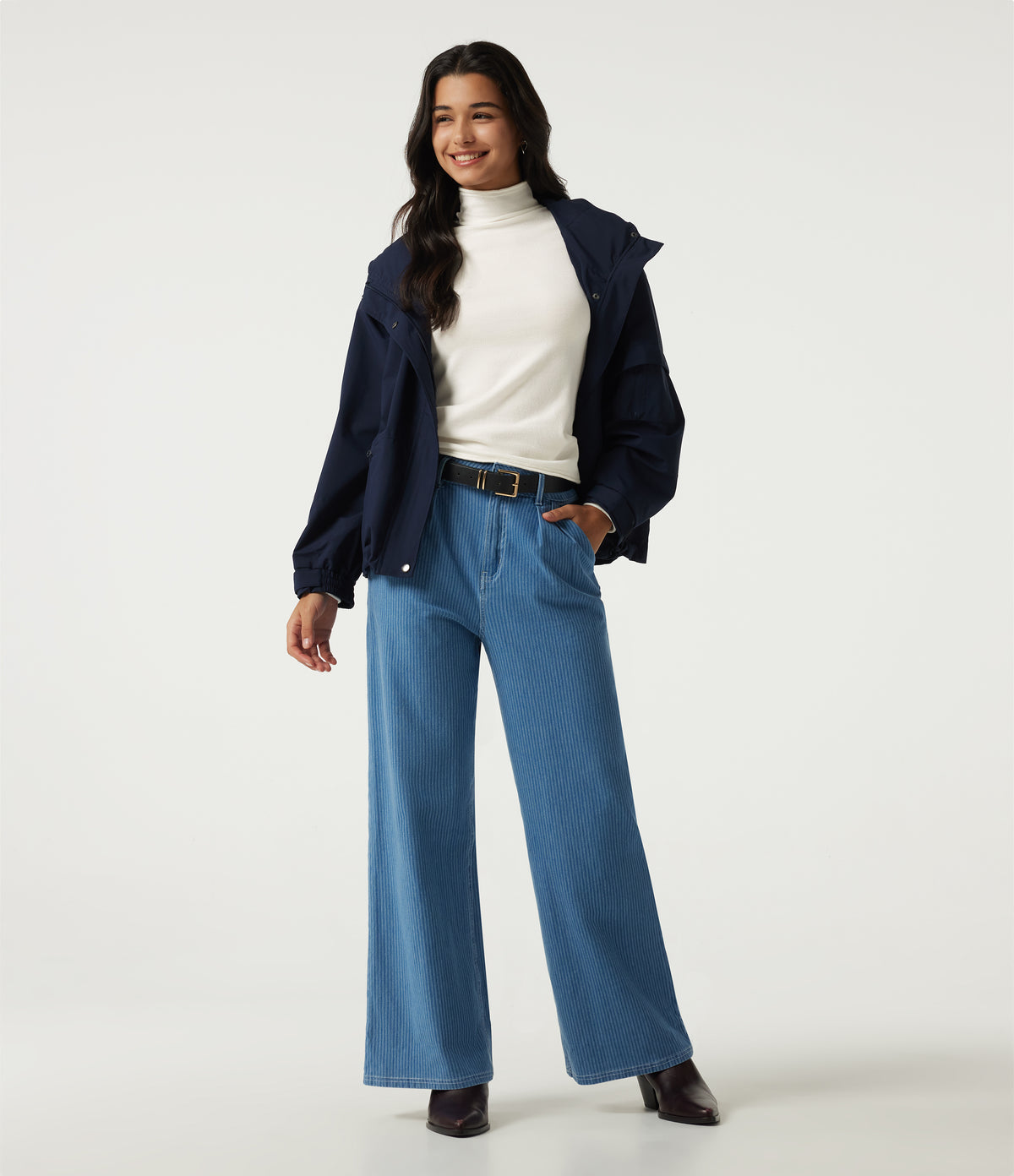 High Neck Long Sleeve Work Jumper — White Alyssum — view 7