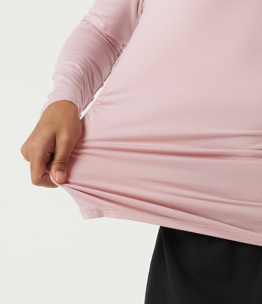 Cowl Neck Long Sleeve Ruched Casual T-Shirt — Pinkish Petals — view 6