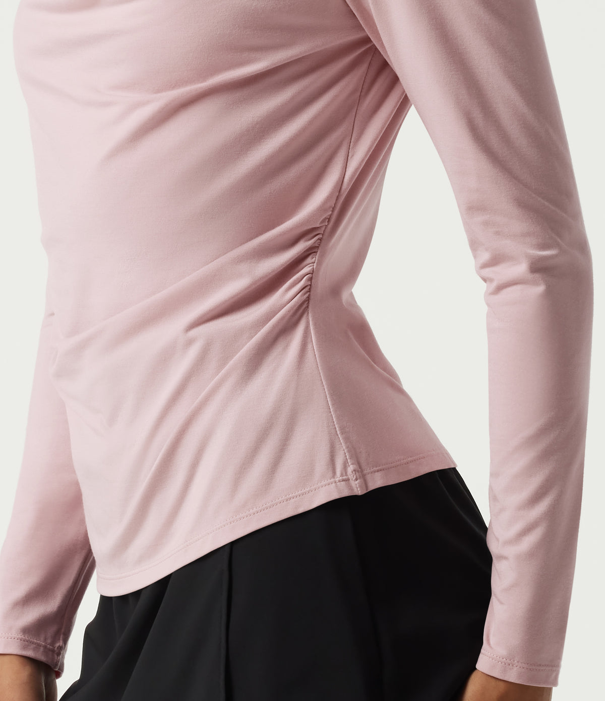 Cowl Neck Long Sleeve Ruched Casual T-Shirt — Pinkish Petals — view 5