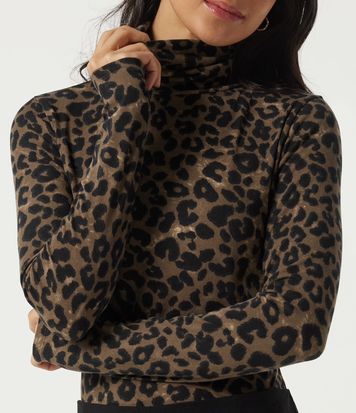 Stacked Mock Neck Long Sleeve Leopard Print Casual T-Shirt — Hazel Prowl — view 5