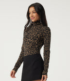 Stacked Mock Neck Long Sleeve Leopard Print Casual T-Shirt — Hazel Prowl — view 3