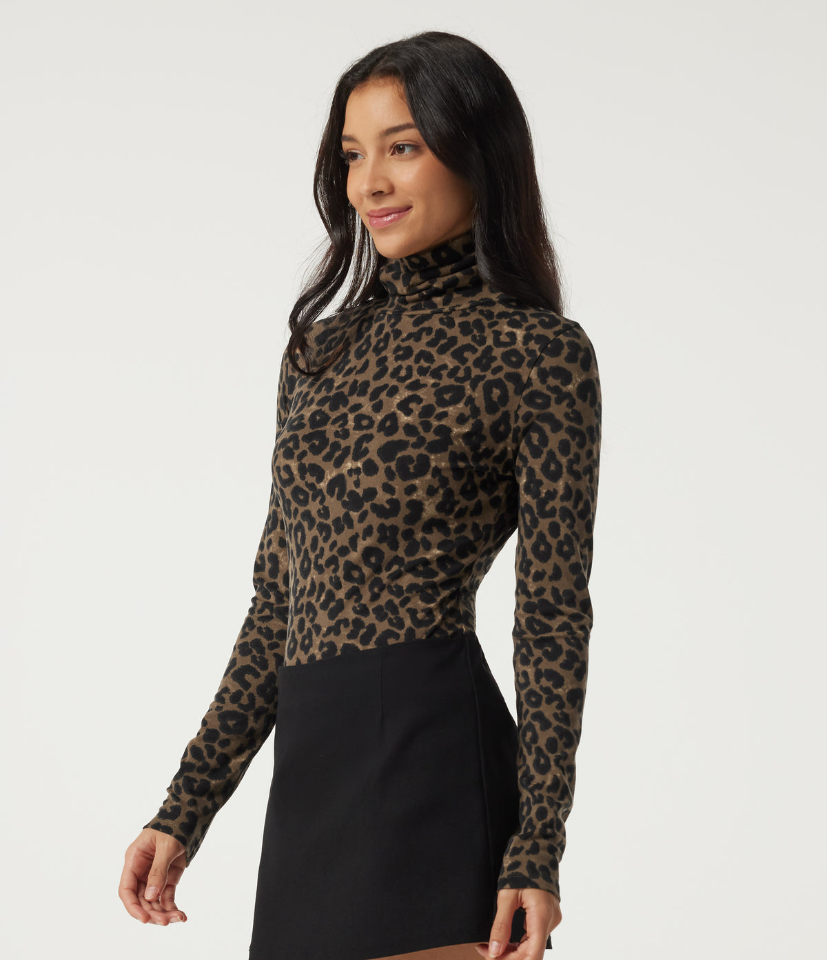 Stacked Mock Neck Long Sleeve Leopard Print Casual T-Shirt — Hazel Prowl — view 3