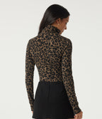 Stacked Mock Neck Long Sleeve Leopard Print Casual T-Shirt — Hazel Prowl — view 2