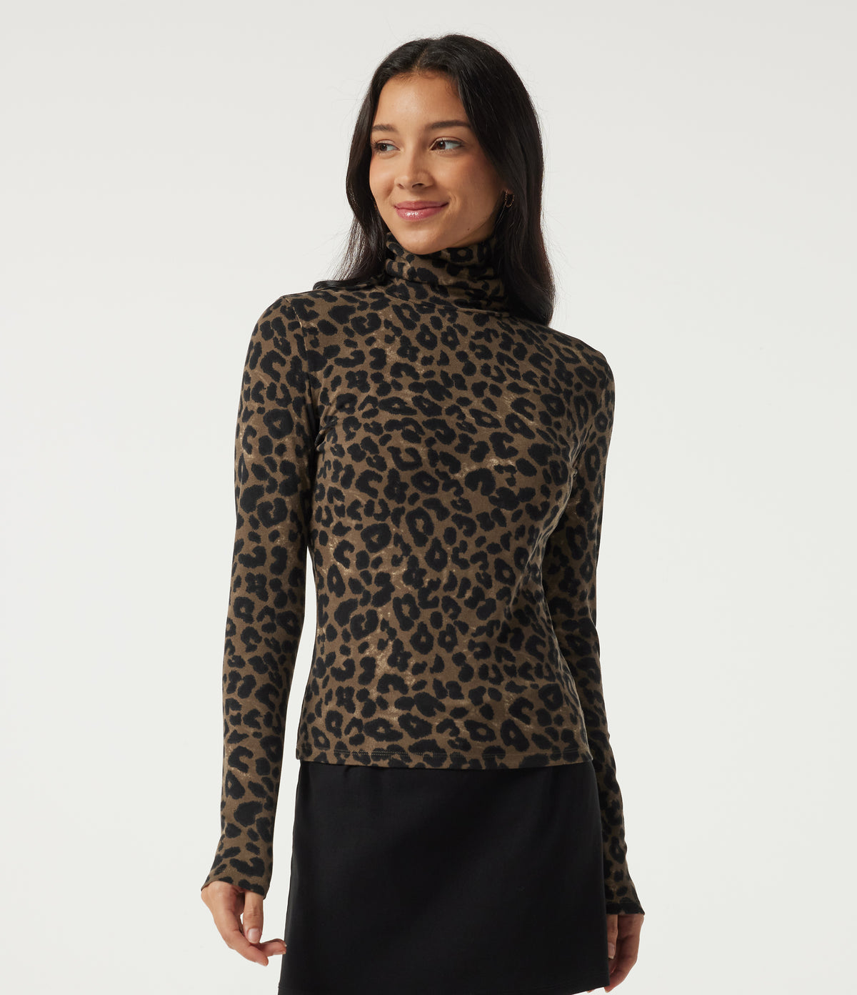Stacked Mock Neck Long Sleeve Leopard Print Casual T-Shirt — Hazel Prowl — view 4