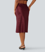 High Waisted Leopard Print Satin Casual Midi Mermaid Skirt — Burgundy Bloom Jacquard — view 2