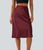 High Waisted Leopard Print Satin Casual Midi Mermaid Skirt — Burgundy Bloom Jacquard — view 4
