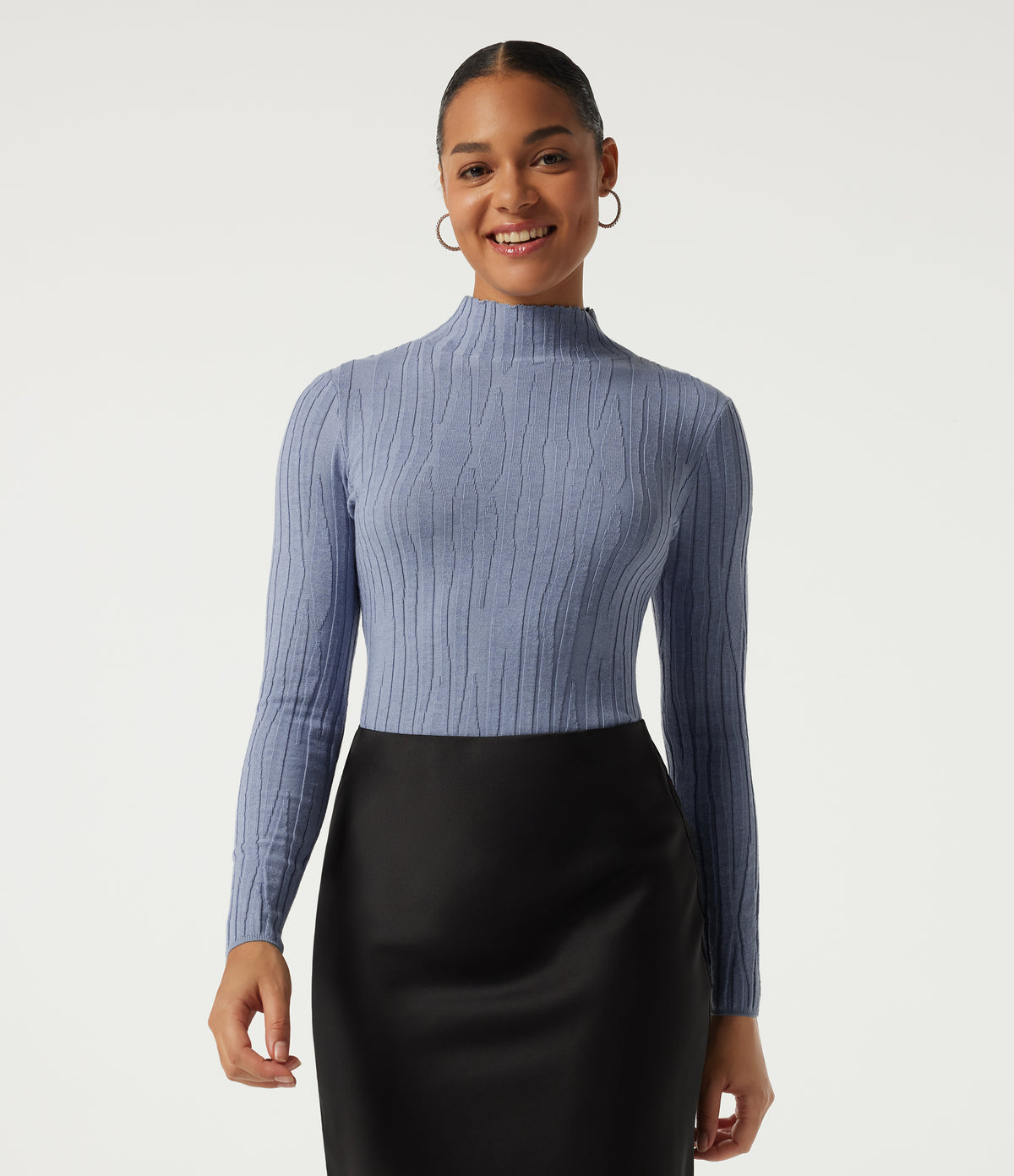 Mock Neck Long Sleeve Work Jumper — Camon blue — view 1