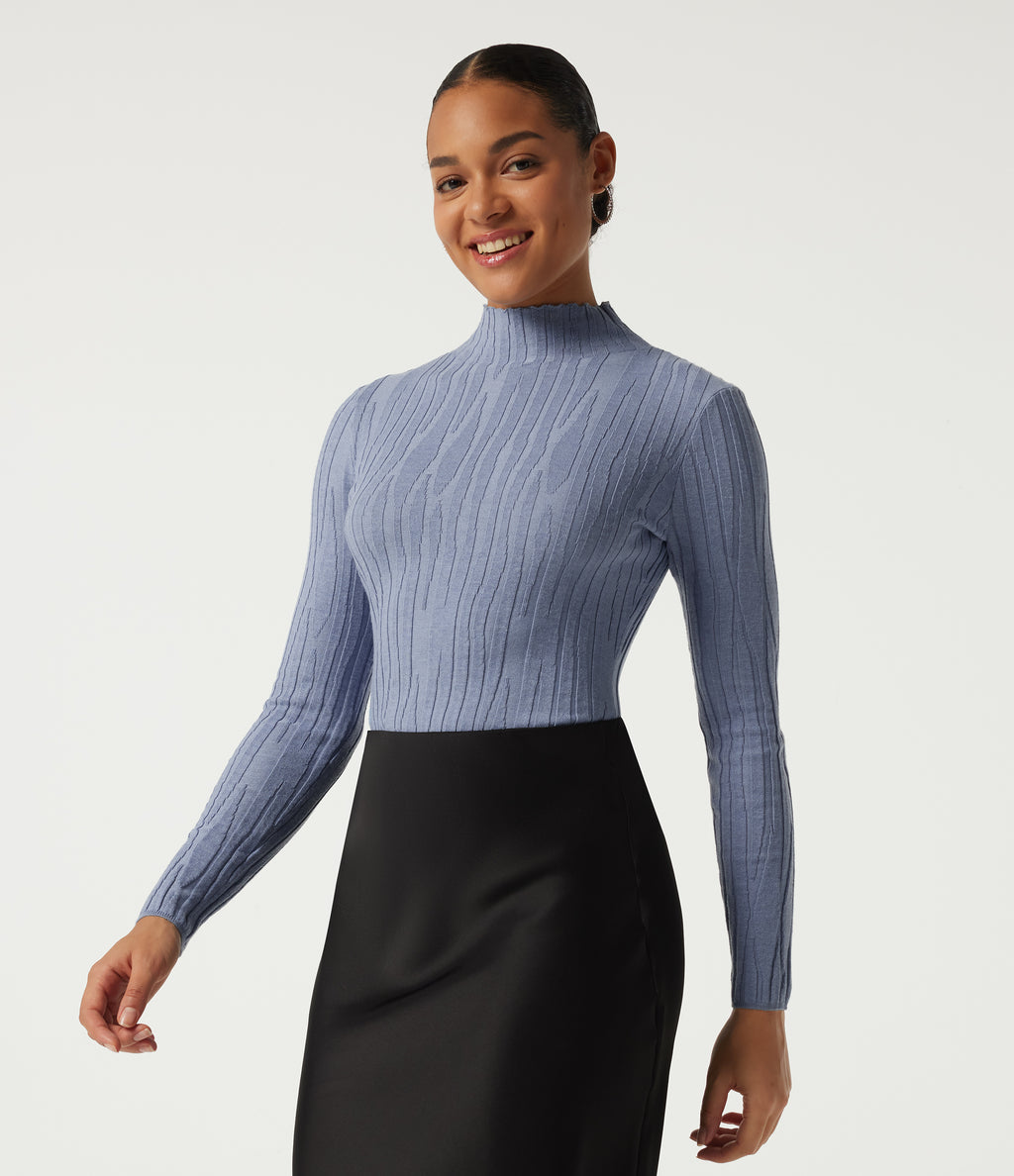 Mock Neck Long Sleeve Work Jumper — Camon blue — view 3