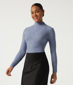 Mock Neck Long Sleeve Work Jumper — Camon blue — view 3