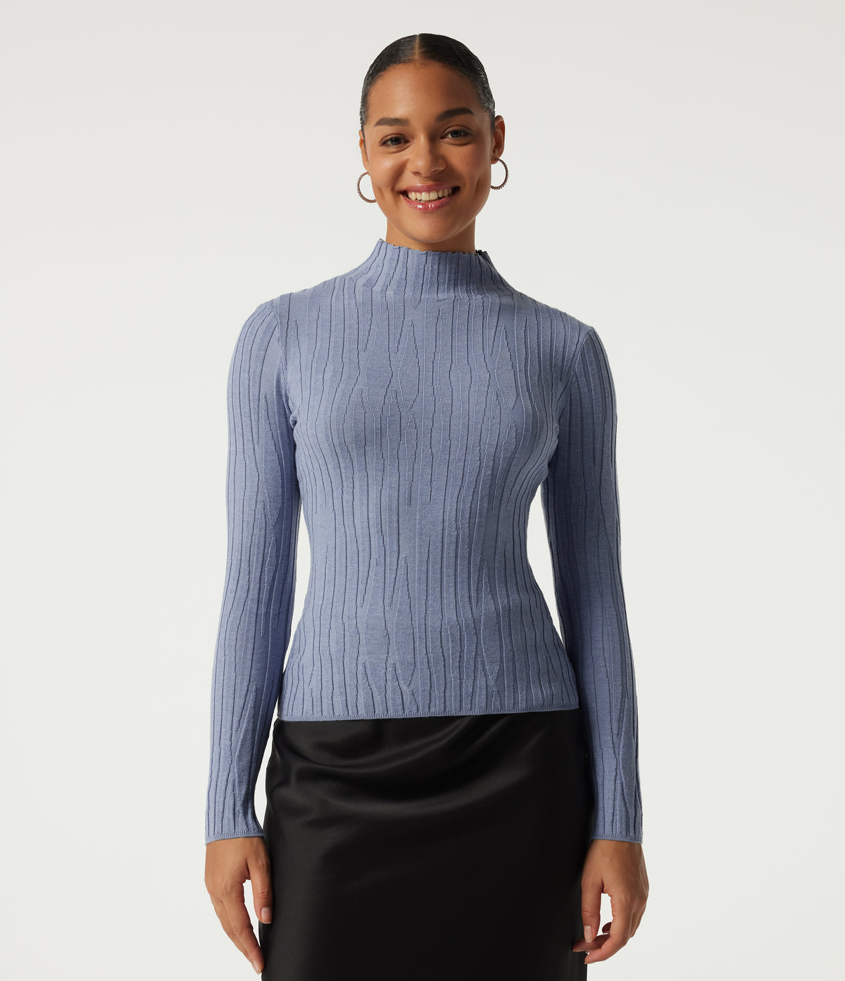 Mock Neck Long Sleeve Work Jumper — Camon blue — view 4
