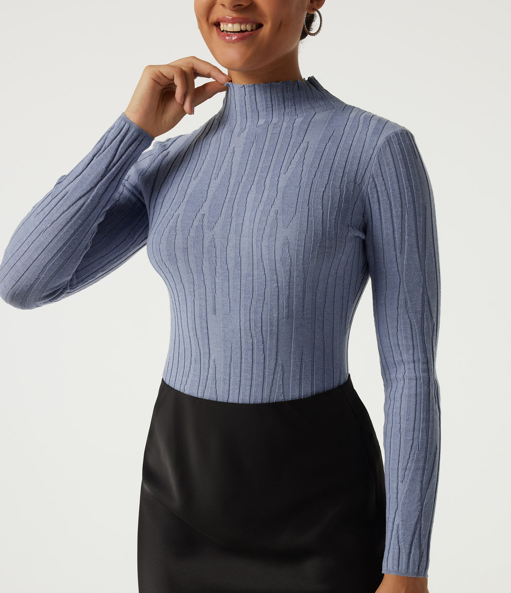 Mock Neck Long Sleeve Work Jumper — Camon blue — view 6