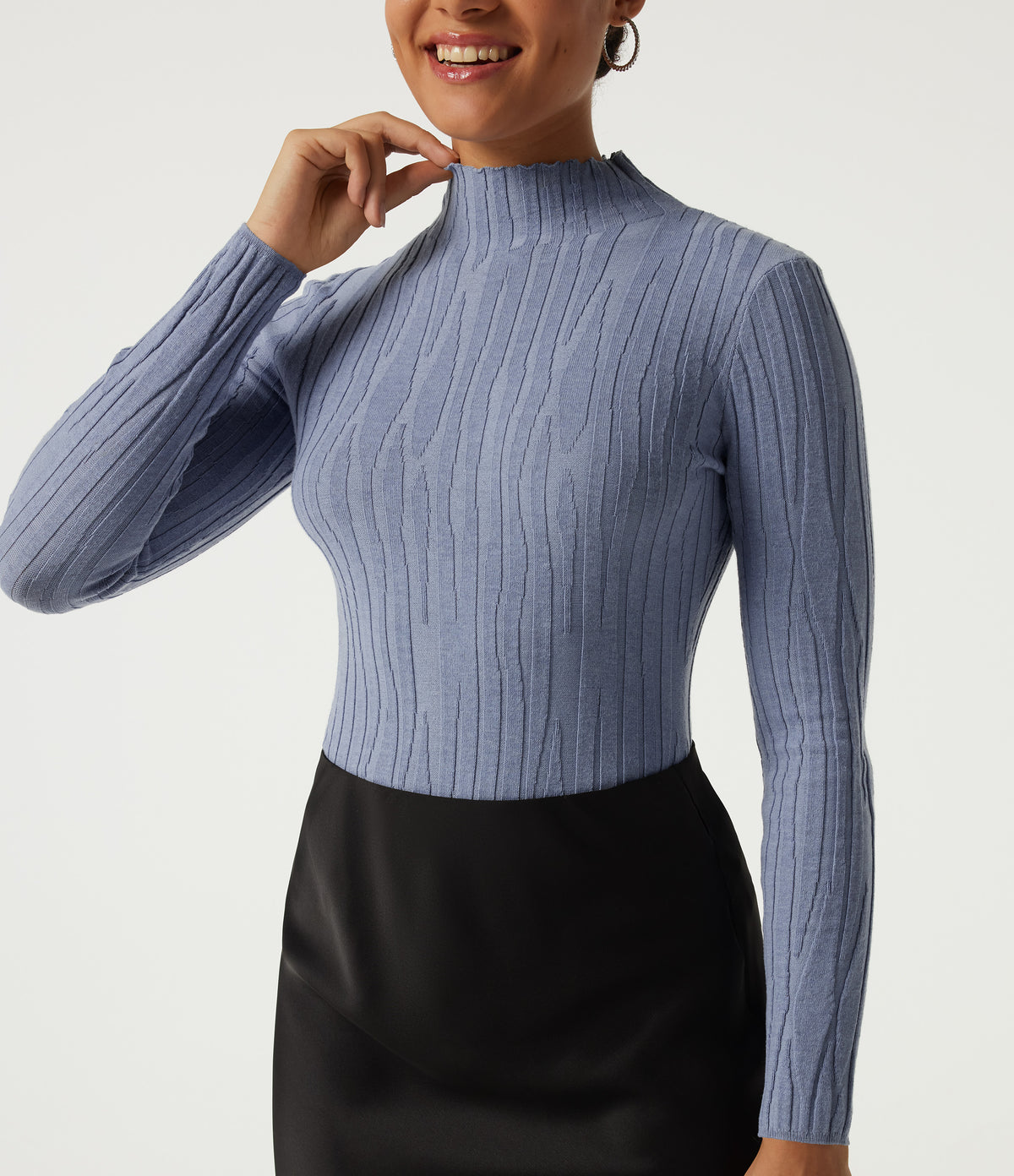 Mock Neck Long Sleeve Work Jumper — Camon blue — view 6