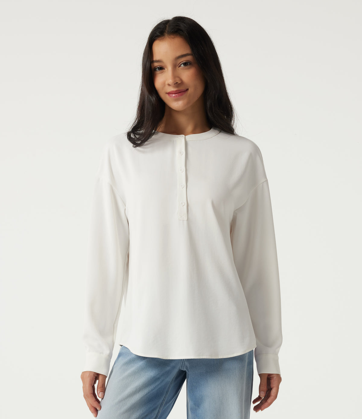 Round Neck Long Sleeve Casual Blouse — White — view 4