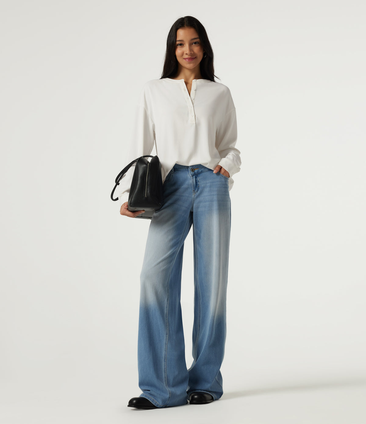 Round Neck Long Sleeve Casual Blouse — White — view 7