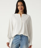 Round Neck Long Sleeve Casual Blouse — White — view 1