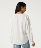 Round Neck Long Sleeve Casual Blouse — White — view 2