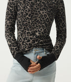 Round Neck Leopard Print Long Sleeve Casual T-Shirt with Thumbholes — Smoke Jungle — view 6