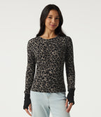 Round Neck Leopard Print Long Sleeve Casual T-Shirt with Thumbholes — Smoke Jungle — view 4