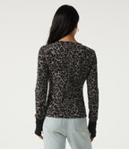 Round Neck Leopard Print Long Sleeve Casual T-Shirt with Thumbholes — Smoke Jungle — view 2