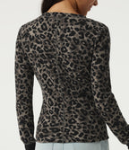 Round Neck Leopard Print Long Sleeve Casual T-Shirt with Thumbholes — Smoke Jungle — view 5