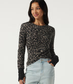 Round Neck Leopard Print Long Sleeve Casual T-Shirt with Thumbholes — Smoke Jungle — view 1