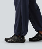 Mid Rise Drawstring Ruched Wide Leg Hiking Trousers with Pockets — Midnight Blue — view 6