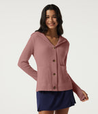 Hooded Long Sleeve Casual Jacket with Pockets — Wild Salmon — view 1