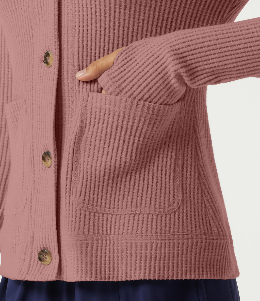 Hooded Long Sleeve Casual Jacket with Pockets — Wild Salmon — view 7