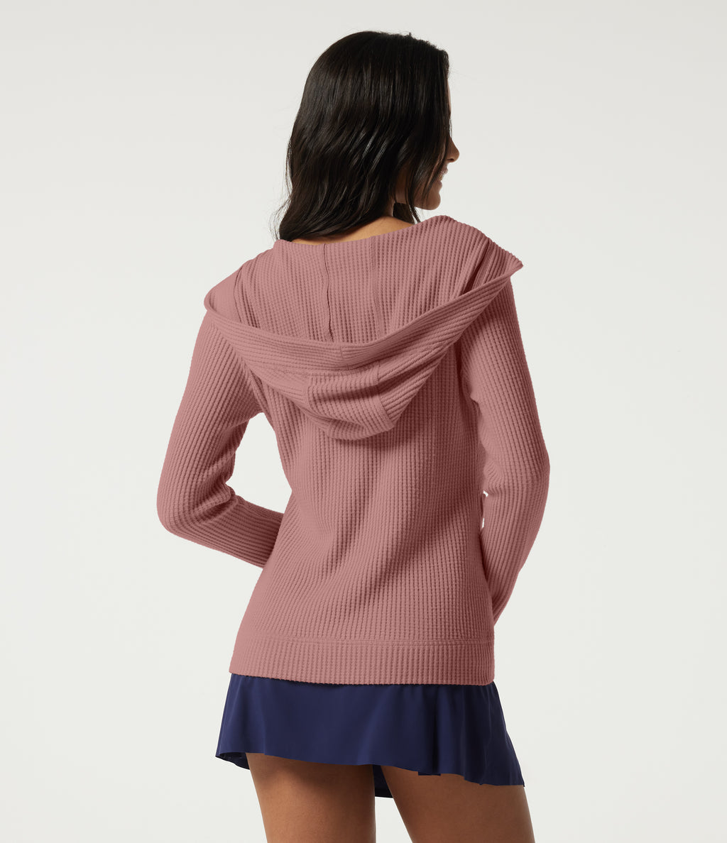 Hooded Long Sleeve Casual Jacket with Pockets — Wild Salmon — view 2
