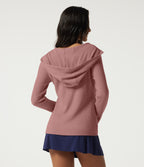 Hooded Long Sleeve Casual Jacket with Pockets — Wild Salmon — view 2