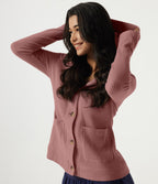 Hooded Long Sleeve Casual Jacket with Pockets — Wild Salmon — view 6