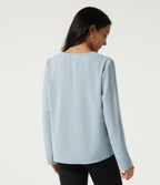 V Neck Long Sleeve Casual Blouse — Baby Blue — view 2