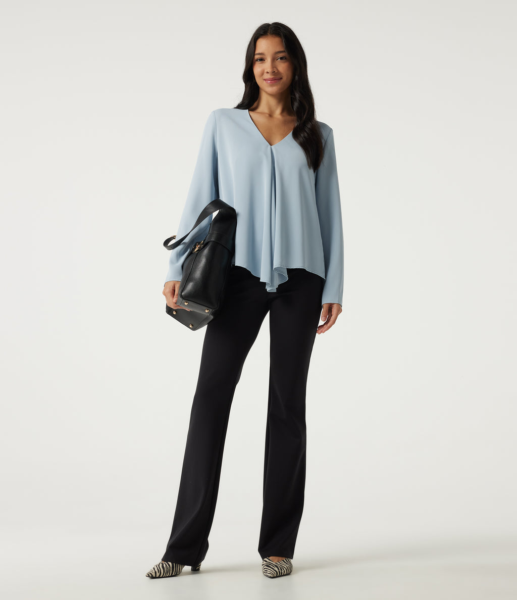 V Neck Long Sleeve Casual Blouse — Baby Blue — view 6