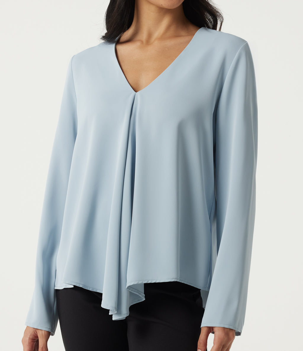 V Neck Long Sleeve Casual Blouse — Baby Blue — view 5
