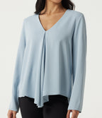 V Neck Long Sleeve Casual Blouse — Baby Blue — view 5