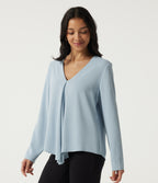 V Neck Long Sleeve Casual Blouse — Baby Blue — view 3