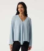 V Neck Long Sleeve Casual Blouse — Baby Blue — view 4
