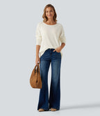 Round Neck Long Sleeve Casual Jumper with Pockets — Turtledove — view 7